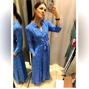 Zara Marilyn Polka Dot Belted Midi/Maxi Shirt Dress Large